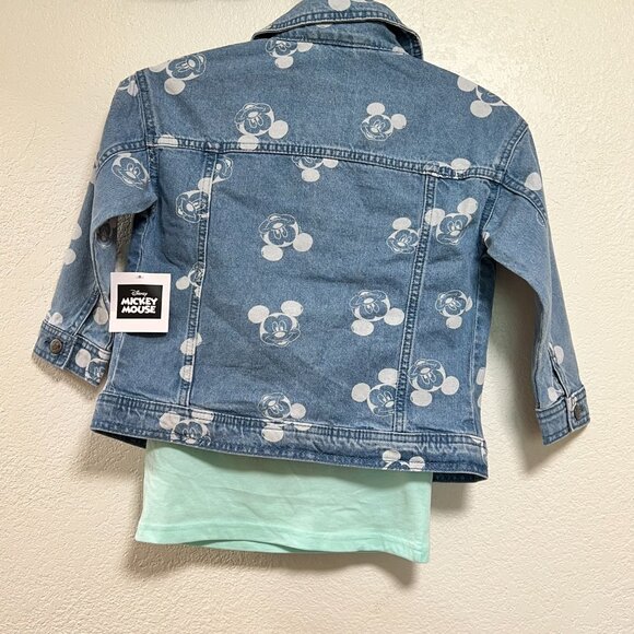 NWT Disney Mickey Mouse 2 Piece Denim Jacket and T Shirt Kids Size 5 - Picture 2 of 5